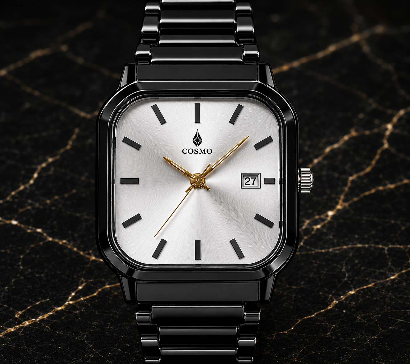Vegax Cosmo Classic Square Men's Black Stainless Steel Watch